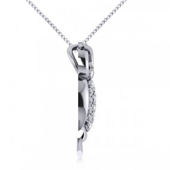 Diamond Accented Owl Pendant Necklace 14k White Gold (0.34ct)