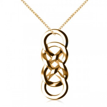 Vertical Double Infinity Pendant Necklace Plain Metal 14k Yellow Gold
