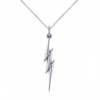 Lightning Bolt Drop Pendant Necklace in Plain Metal 14k White Gold