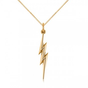Lightning Bolt Drop Pendant Necklace in Plain Metal 14k Yellow Gold
