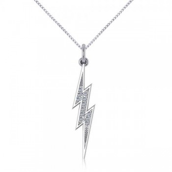Diamond Accented Lightning Bolt Pendant Necklace in 14k White Gold (0.06ct)