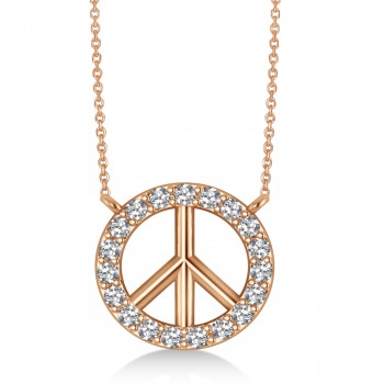 Petite Diamond Peace Sign Charm Pendant Necklace 14K Rose Gold (0.14ct)
