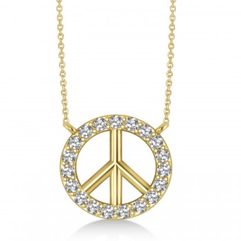 Petite Diamond Peace Sign Charm Pendant Necklace 14K Yellow Gold (0.14ct)