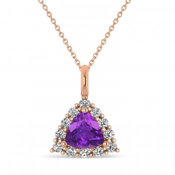 Diamond & Amethyst Trillion Cut Pendant Necklace 14k Rose Gold (1.26ct)