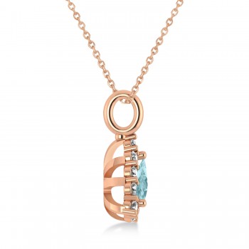 Diamond & Aquamarine Trillion Cut Pendant Necklace 14k Rose Gold (1.28ct)