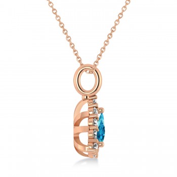 Diamond & Blue Topaz Trillion Cut Pendant Necklace 14k Rose Gold (1.6ct)