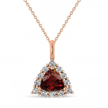 Diamond & Garnet Trillion Cut Pendant Necklace 14k Rose Gold (1.7ct)