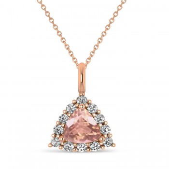 Diamond & Morganite Trillion Cut Pendant Necklace 14k Rose Gold (1.24ct)