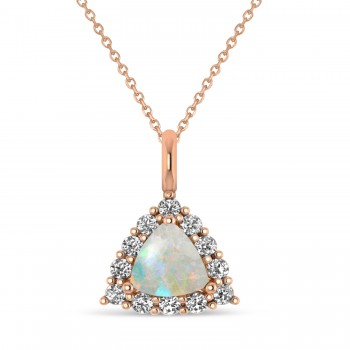 Diamond & Opal Trillion Cut Pendant Necklace 14k Rose Gold (1.24ct)