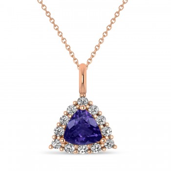 Diamond & Tanzanite Trillion Cut Pendant Necklace 14k Rose Gold (1.53ct)