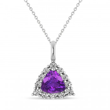 Diamond & Amethyst Trillion Cut Pendant Necklace 14k White Gold (1.26ct)