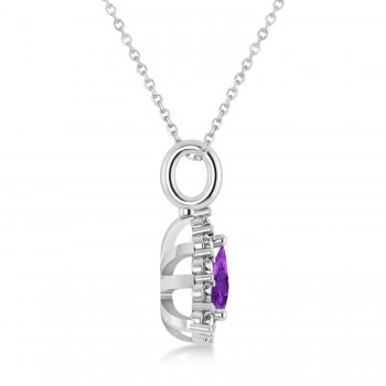 Diamond & Amethyst Trillion Cut Pendant Necklace 14k White Gold (1.26ct)