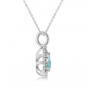 Diamond & Aquamarine Trillion Cut Pendant Necklace 14k White Gold (1.28ct)