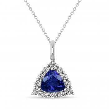 Diamond & Blue Sapphire Trillion Cut Pendant Necklace 14k White Gold (1.78ct)