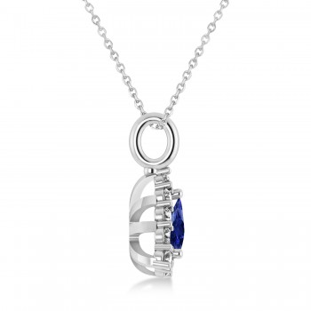 Diamond & Blue Sapphire Trillion Cut Pendant Necklace 14k White Gold (1.78ct)