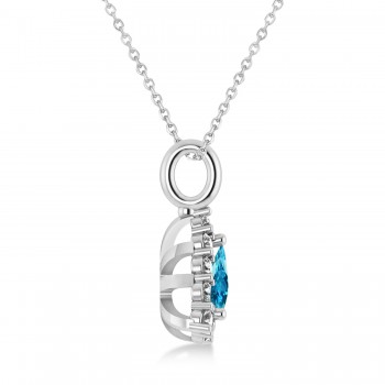 Diamond & Blue Topaz Trillion Cut Pendant Necklace 14k White Gold (1.6ct)