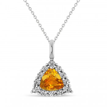 Diamond & Citrine Trillion Cut Pendant Necklace 14k White Gold (1.26ct)