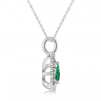 Diamond & Emerald Trillion Cut Pendant Necklace 14k White Gold (1.28ct)