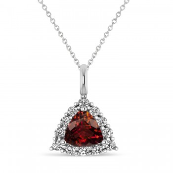 Diamond & Garnet Trillion Cut Pendant Necklace 14k White Gold (1.7ct)