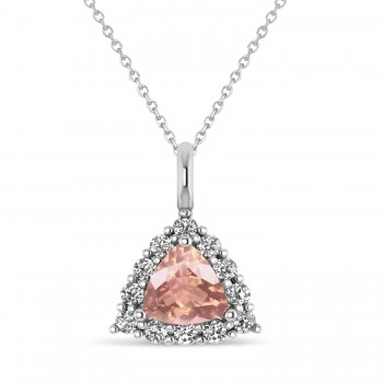 Diamond & Morganite Trillion Cut Pendant Necklace 14k White Gold (1.24ct)