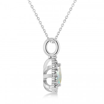 Diamond & Opal Trillion Cut Pendant Necklace 14k White Gold (1.24ct)