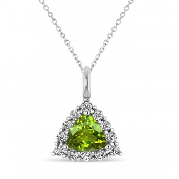 Diamond & Peridot Trillion Cut Pendant Necklace 14k White Gold (1.53ct)