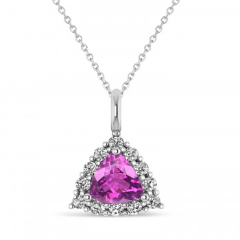 Diamond & Pink Sapphire Trillion Cut Pendant Necklace 14k White Gold (1.78ct)