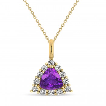 Diamond & Amethyst Trillion Cut Pendant Necklace 14k Yellow Gold (1.26ct)