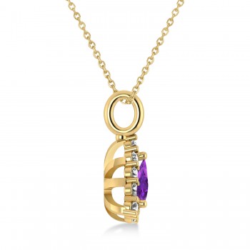 Diamond & Amethyst Trillion Cut Pendant Necklace 14k Yellow Gold (1.26ct)