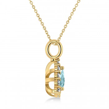 Diamond & Aquamarine Trillion Cut Pendant Necklace 14k Yellow Gold (1.28ct)