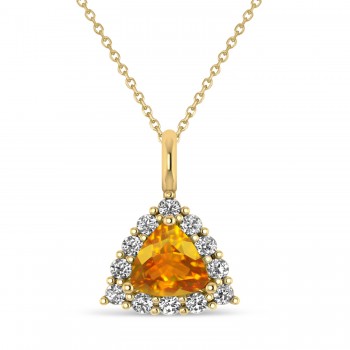 Diamond & Citrine Trillion Cut Pendant Necklace 14k Yellow Gold (1.26ct)