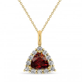 Diamond & Garnet Trillion Cut Pendant Necklace 14k Yellow Gold (1.7ct)