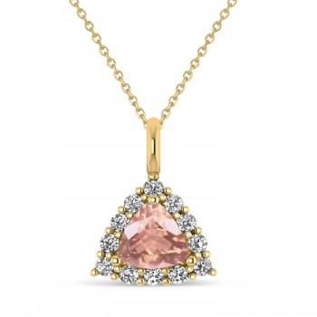 Diamond & Morganite Trillion Cut Pendant Necklace 14k Yellow Gold (1.24ct)