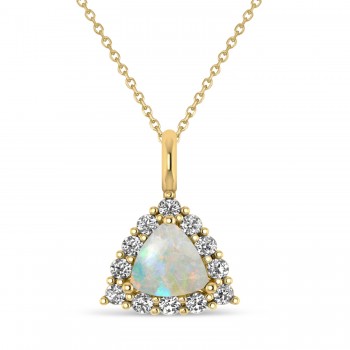 Diamond & Opal Trillion Cut Pendant Necklace 14k Yellow Gold (1.24ct)