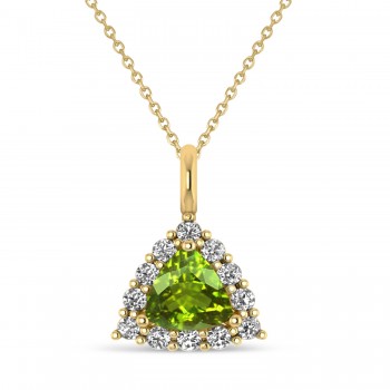 Diamond & Peridot Trillion Cut Pendant Necklace 14k Yellow Gold (1.53ct)