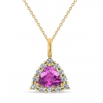 Diamond & Pink Sapphire Trillion Cut Pendant Necklace 14k Yellow Gold (1.78ct)