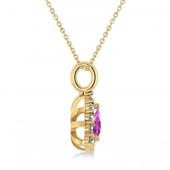 Diamond & Pink Sapphire Trillion Cut Pendant Necklace 14k Yellow Gold (1.78ct)