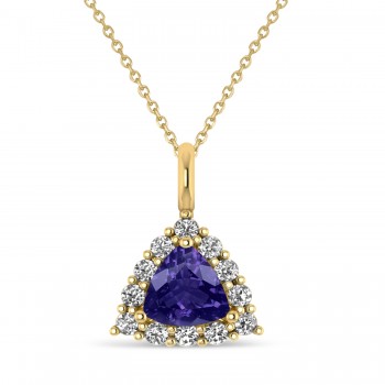 Diamond & Tanzanite Trillion Cut Pendant Necklace 14k Yellow Gold (1.53ct)