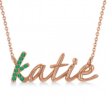 Personalized Emerald Nameplate Pendant Necklace 14k Rose Gold