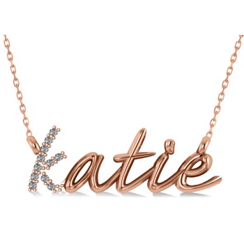 Personalized Diamond Nameplate Pendant Necklace 14k Rose Gold