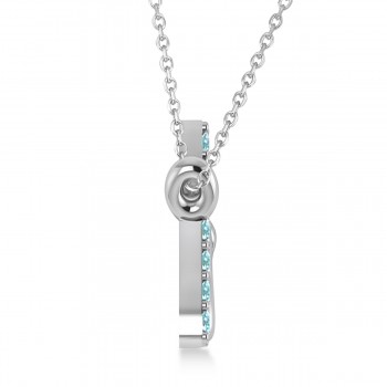 Personalized Aquamarine Nameplate Pendant Necklace 14k White Gold