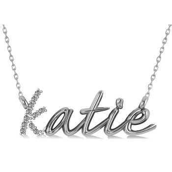 Personalized Diamond Nameplate Pendant Necklace 14k White Gold