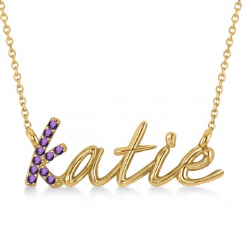 Personalized Amethyst Nameplate Pendant Necklace 14k Yellow Gold
