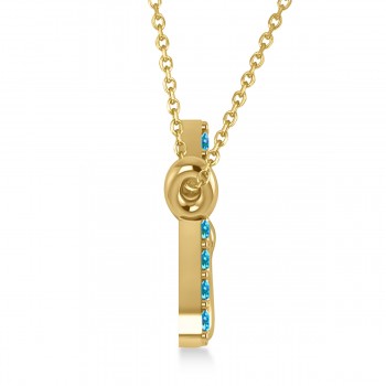 Personalized Blue Topaz Nameplate Pendant Necklace 14k Yellow Gold