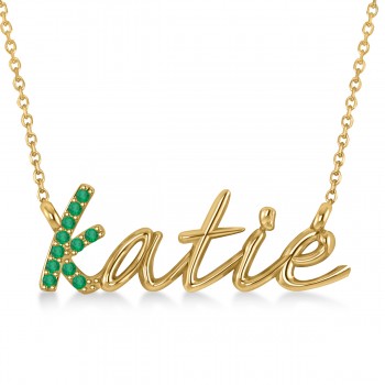 Personalized Emerald Nameplate Pendant Necklace 14k Yellow Gold