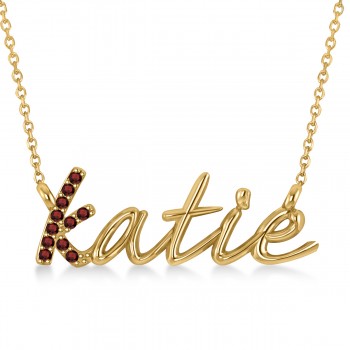 Personalized Garnet Nameplate Pendant Necklace 14k Yellow Gold
