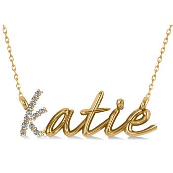 Personalized Diamond Nameplate Pendant Necklace 14k Yellow Gold