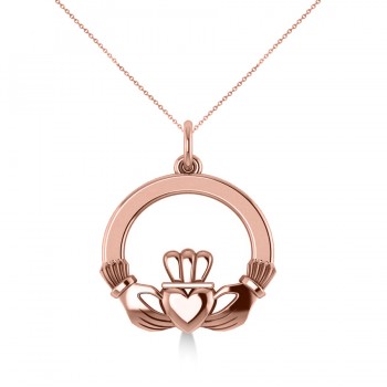 Heart Charm Claddagh Pendant Necklace in 14k Rose Gold