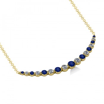 Curved Blue Sapphire & Diamond Bar Pendant 14k Yellow Gold (2.00ct)