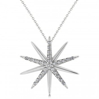 Diamond Starburst Pendant Necklace 14k White Gold (0.13ct)